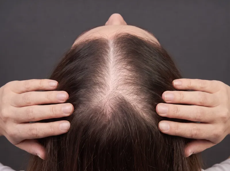 Before women's density SMP: widening part and visible scalp